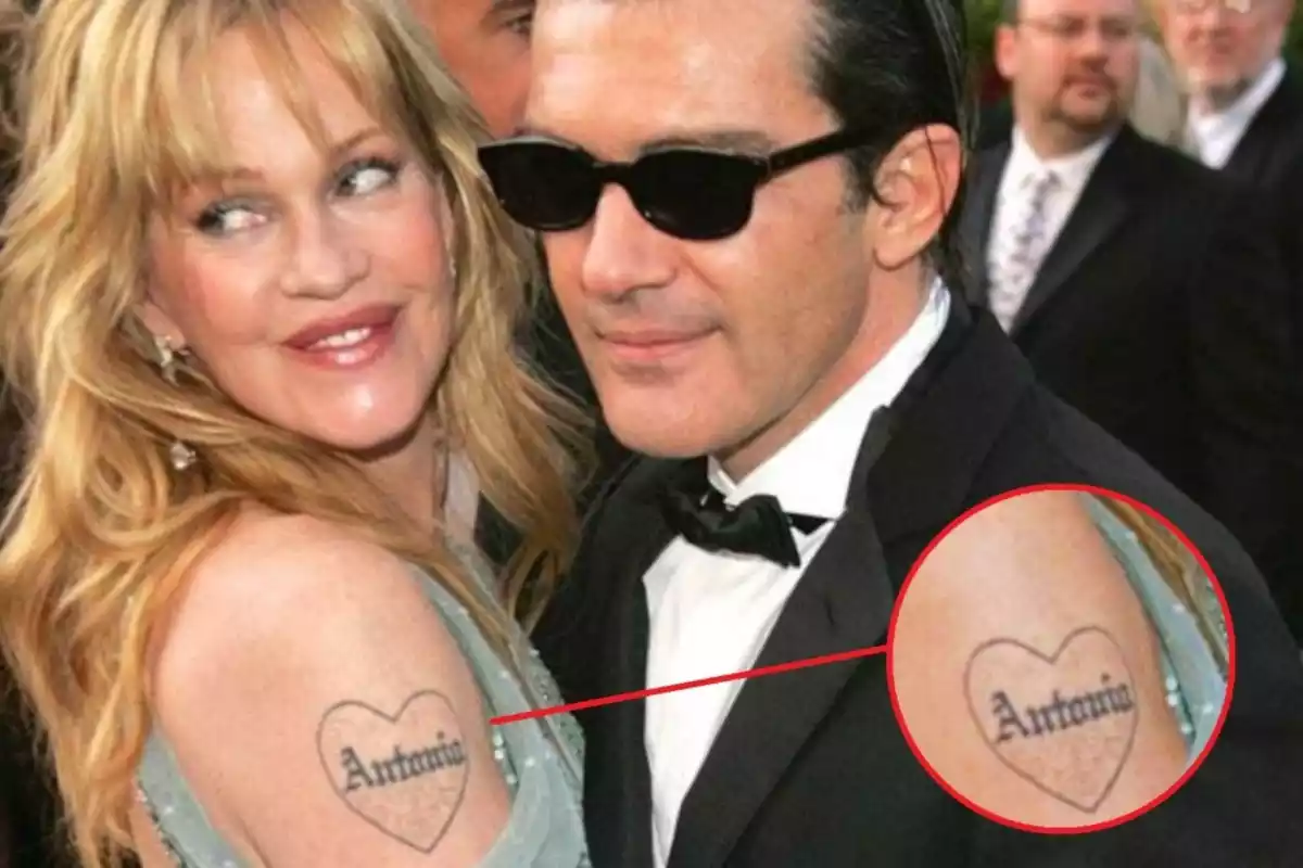 Antonio Banderas y Melanie Griffith con el tatuaje que ella se hizo (y luego borró)
