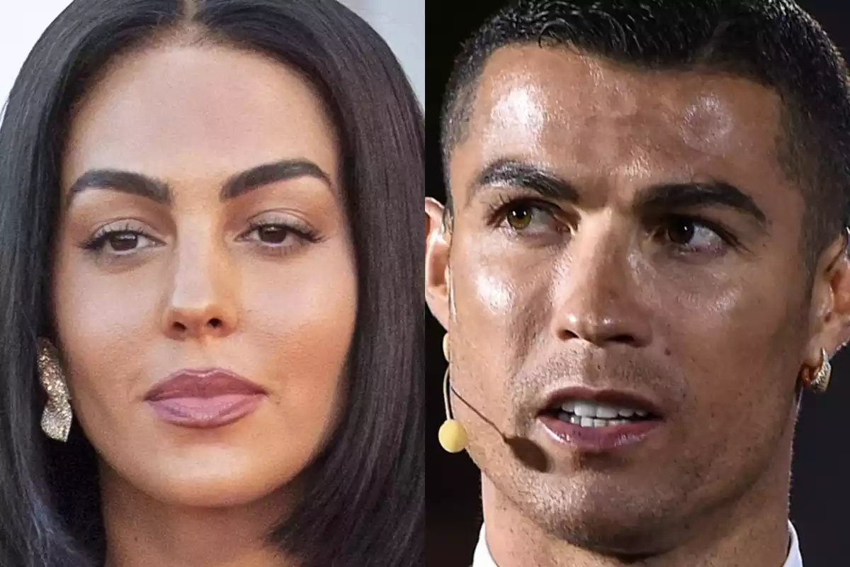 Montaje con las caras de cerca de Georgina Rodríguez y Cristiano Ronaldo